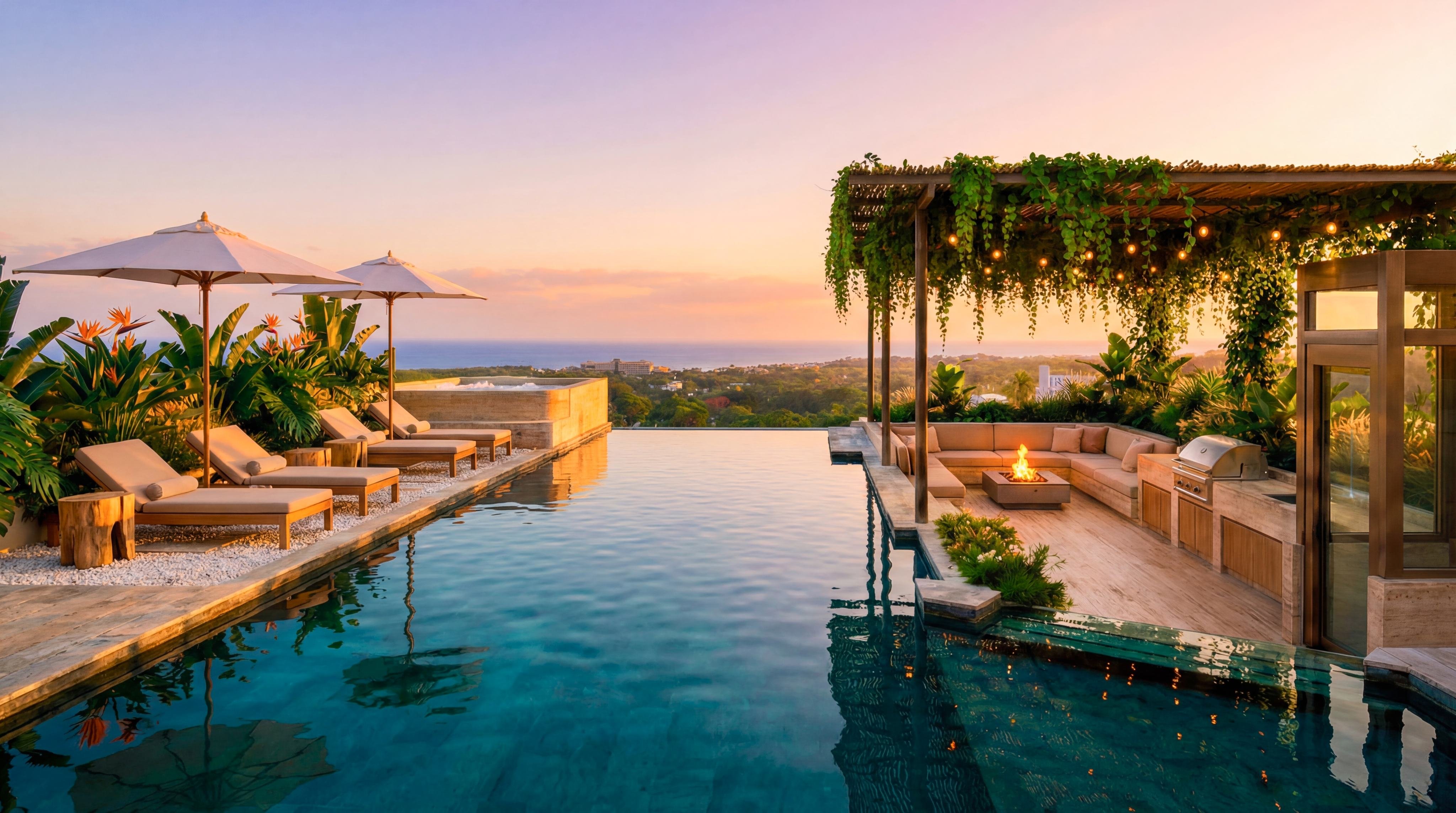 Horizon Blue infinity pool overlooking the ocean at sunset